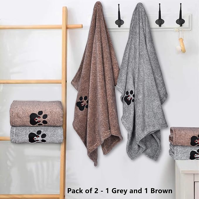 Dogvingpk Dog Towel - Pack of 2 - Super Absorbent Soft Microfiber Pet Bath Grooming Towels for Drying Dogs and Other Pets (M-36" * 28", Grey and Brown)
