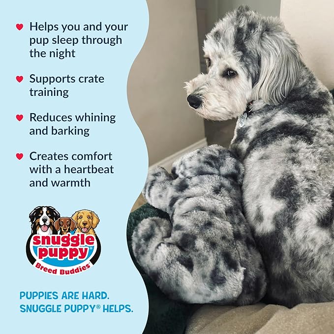 Snuggle Puppy Heartbeat Dog Toy for Puppies, Real-Feel Heartbeat, Calming Sleep Aid and Crate Training Comfort Toy with Heat Pack, Medium Breed Buddies Blue Merle (Australian Shepherd, Aussie)