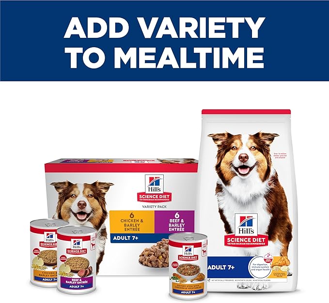 Hill's Science Diet Adult 7+ Senior Wet Dog Food, Savory Stew with Chicken & Vegetables in Gravy, 12.8 oz. Cans, 12-Pack
