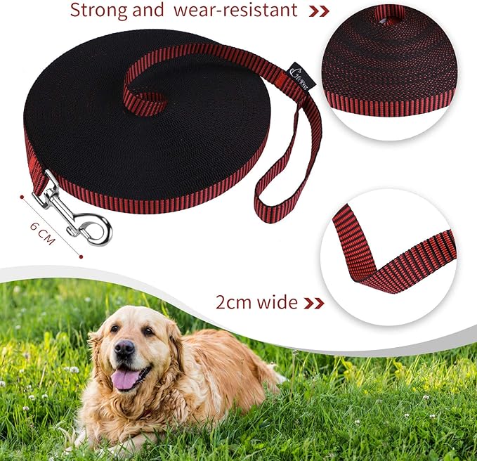 Hi Kiss Dog/Puppy Obedience Recall Training Agility Lead - 15ft 20ft 30ft 50ft 100ft Training Leash - Great for Training, Play, Camping, or Backyard(15ft,Black_red)