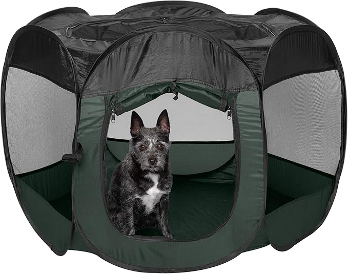 Furhaven Portable Dog Playpen Cat Tent, Pet playground,Kennel foldable indoor outdoor zippered puppy crate - Hunter Green, Small