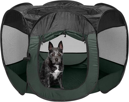 Furhaven Portable Dog Playpen Cat Tent, Pet playground,Kennel foldable indoor outdoor zippered puppy crate - Hunter Green, Small