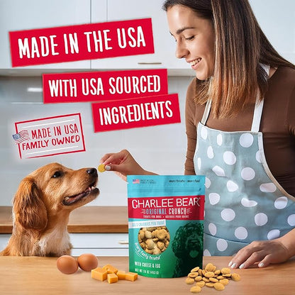 Charlee Bear Original Crunch Dog Treats, Cheese and Egg, 6 Ounce Resealable Bag, Low Calorie Training Treats for Dogs, Limited Ingredient, Healthy, Crunchy Dog Snacks, Made in USA