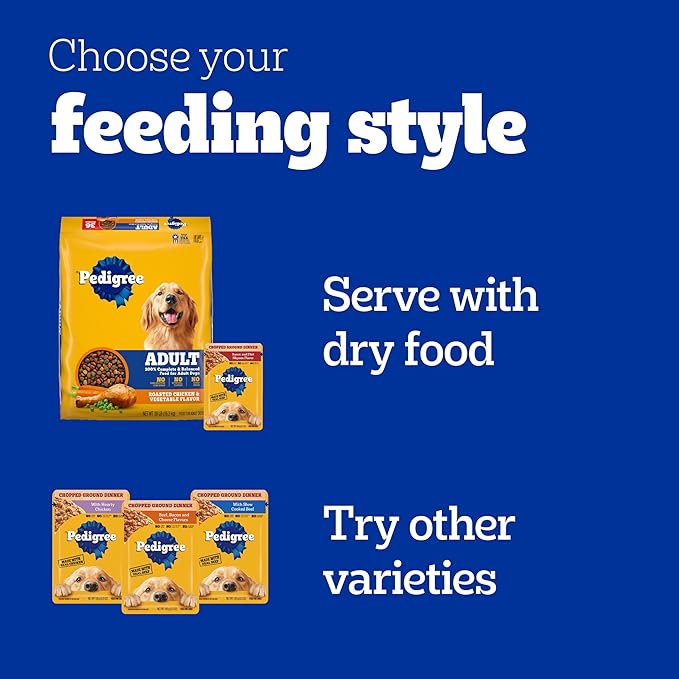 Pedigree Chopped Ground Dinner Wet Dog Food Pouches Variety Pack, 3.5 oz Pouches, 30 Count