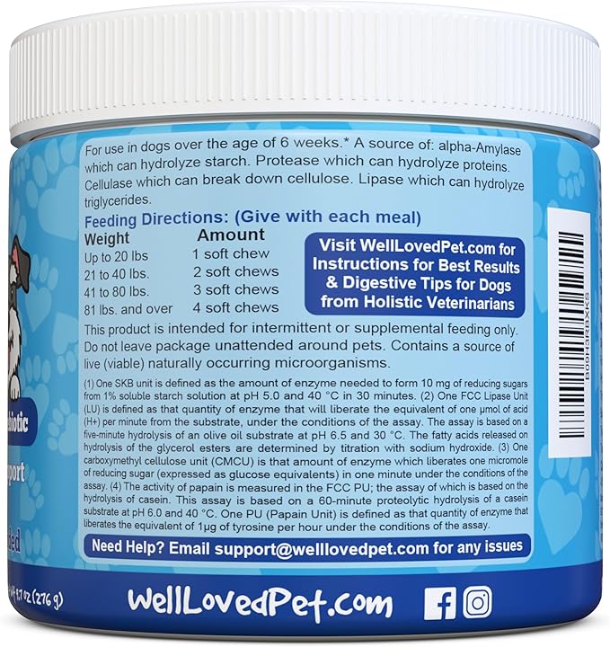 Well Loved Probiotics for Dogs, Dog Probiotics, Made in USA, Vet Developed for Gut Health, Yeast Balance, Itchy Skin, Diarrhea & Gas Relief, Chews with Prebiotic & Digestive Enzymes, Digestive Support