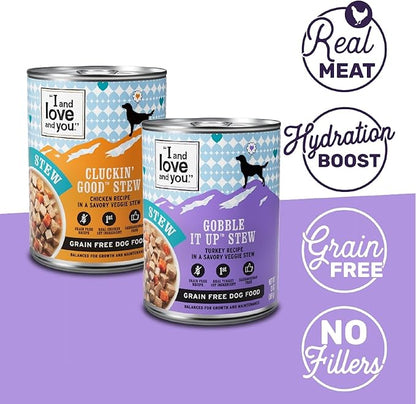 I AND LOVE AND YOU Wet Dog Food - Flew The Coop Variety Pack - Chicken + Turkey, Grain Free, Filler Free 13oz can, 6pk