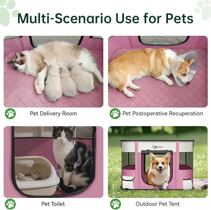 Dog Playpen,Cat Pet Puppy Pen,Portable Playpens for Dogs Indoor Outdoor Travel Camping Use,Foldable Dog Kennel Tent Crate for Rabbit Small Animals with Carrying Case (Pink with Pad, Medium)