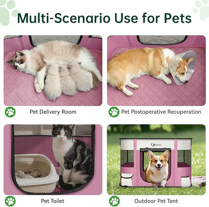 Dog Playpen,Cat Pet Puppy Pen,Portable Playpens for Dogs Indoor Outdoor Travel Camping Use,Foldable Dog Kennel Tent Crate for Rabbit Small Animals with Carrying Case (Pink with Pad, Medium)