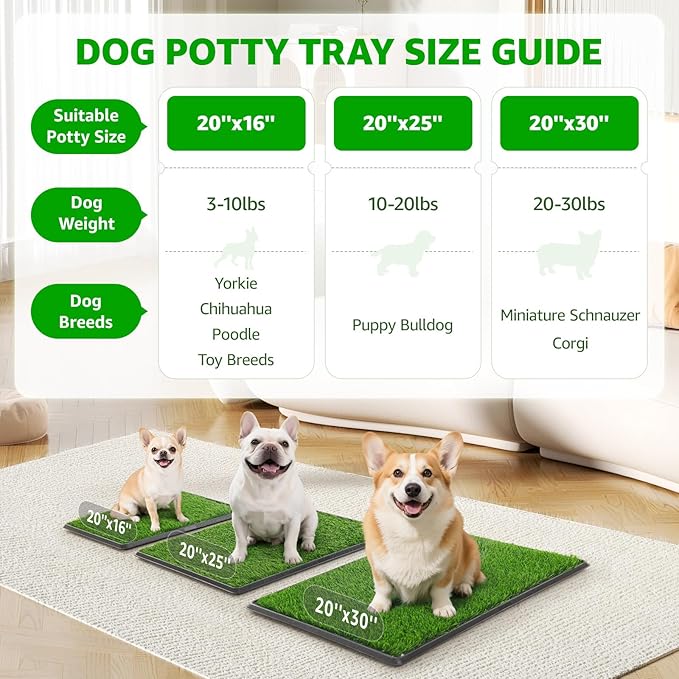 Portable Dog Grass Pad with Tray 20''x25'': Dog Litter Box with Artificial Grass Patch Bathroom Mat & Washable Pee Pad for Puppy Potty Training, Pet Loo Indoor Outdoor Use for Patio Balcony Apartment