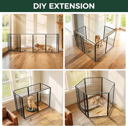 FXW AuraSpace Pro Acrylic & Wire Mesh Indoor Dog Playpen, 40" Height 6 Panels Metal Dog Pen for Medium and Large Dogs, Black│Patented