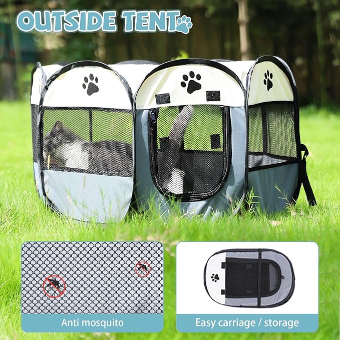 SENCONE Portable Pet Playpen, Dog Playpen Foldable Pet Exercise Pen Tents Cat House Playground for Puppy Kitten Indoor Outdoor Travel Camping Use
