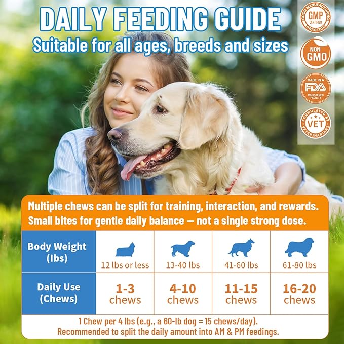 Dog Allergy Relief Chews, Dog Itching Skin Relief, 500 Crunchy Krill Center Seasonal Allergy Anti-Itch Chews, Itchy Ear & Paw Licking, Colostrum, Quercetin & Probiotics for Gut, Immune, Skin & Coat