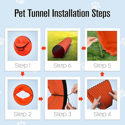 Houseables Dog Agility Tunnel, Dog Tunnel, Agility Equipment, 18 Feet, Puppy Obstacle Course, Crawling, Pet Playground, Small, Medium, Large, Indoor/Outdoor, Play, Pop Up Set, Exercise Tube, Toy, Red