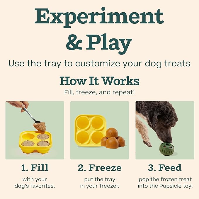 WOOF Starter Pack - Interactive Dog Ball Toy for Boredom - Dog Treat Molds Silicone - Chicken-Flavored Healthy Treats for Dogs - Pupsicle Doggy Enrichment Toy - for XL Pups - 75+ lbs