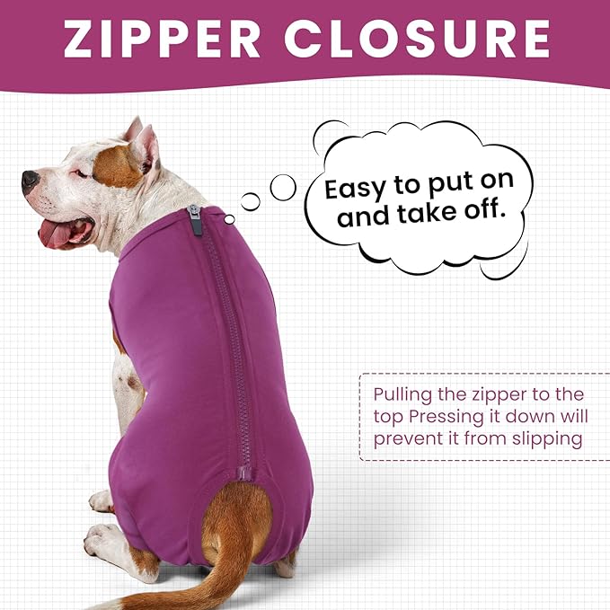 IDOMIK Dog Recovery Suit,Dog Leg Sleeve to Stop Licking Rear Legs,Thigh Wound Protective Sleeve,Male Female Pet Surgical Clothes,Doggy Surgical Suit with Pants Cover,Cone Collar Alternative,Purple,XL