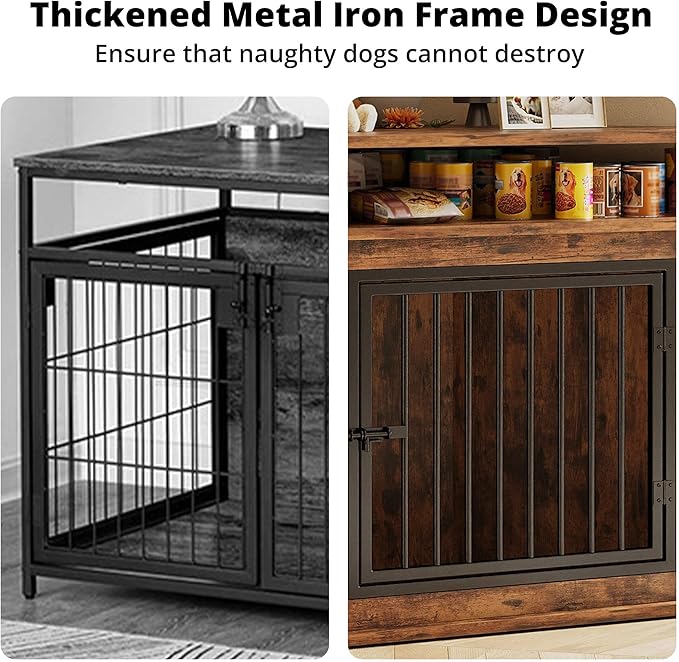 IRONCK 44" Corner Dog Crate with 2-Tier Shelves, Wooden Dog Kennel Furniture, Dog Kennel Indoor Furniture for Small and Medium Dogs, Rustic Brown (23.6" L x 43.3" W x 32.3" H)