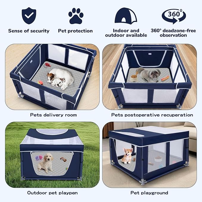 42 × 42 inch Dog Playpen with Pee Pad, Soft Puppy Playpen, 25 Height Pet Playpen for Small Dogs and Small Animals, Dog Fence Indoor, Play Yard with Zipper Door