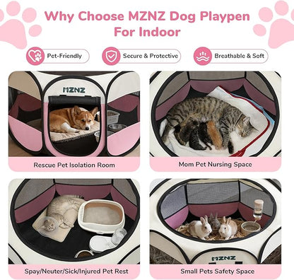 Dog Playpen, Portable Puppy Pet Crate Indoors for Small/Medium Dogs Cats Rabbits, Foldable Dog Cage Enclosure for Outdoor, Pop Up Dogs Tent Kennel with Carrying Case, Pink