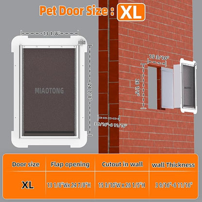 MIAOTONG 3-Flap Dog Door for Wall, Energy-Efficient Insulated Pet Door for Wall, Aluminum Lock Doggy Doors,Steel Frame and Telescoping Tunnel Dog Doors (Pets Up to 220 Lb) -X-Large