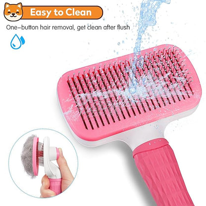 Dog & Cat Brush Kit 2PCS, Self Cleaning Slicker Brush for Pets, Upgraded Dog Brush for Shedding Massaging and Grooming, Removes Loose Undercoat & Portable Comb for Long Short Haired Dogs(Pink)