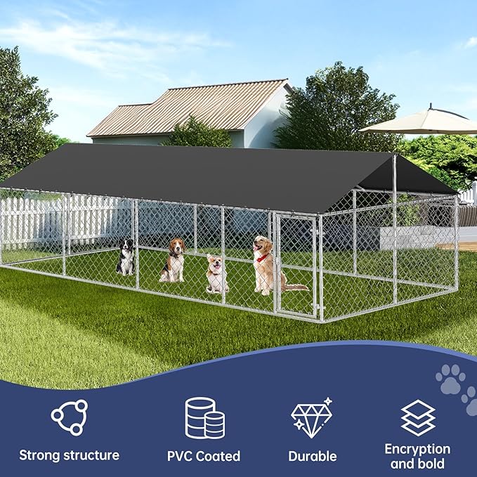 Petony 236"x 118" Outdoor Dog Enclosure Heavy Duty Dog Kennel House Mesh Dog Big Cage Pet Kennel Steel Fence with Secure Lock