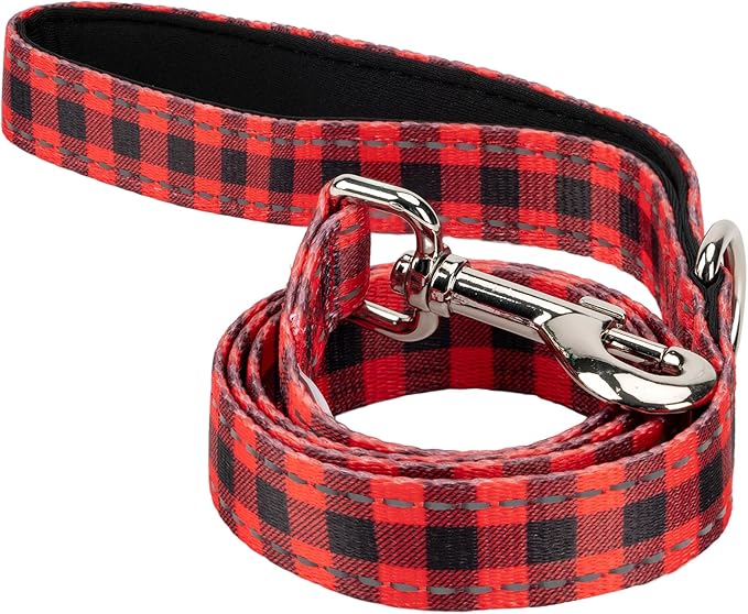 EcoBark Dog Leash - Soft & Reflective Comfort Leash with Padded Handle - Safe, Strong, & Durable for Small, Medium or Large Dogs (Red Buffalo Plaid)