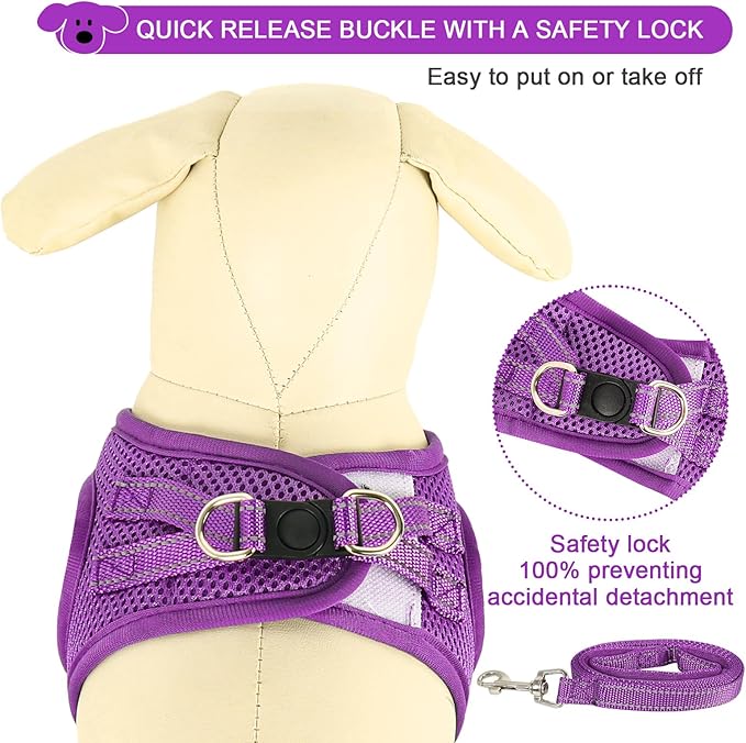 YIMEIS Dog Harness and Leash Set, No Pull Soft Mesh Pet Harness, Reflective Adjustable Puppy Vest for Small Medium Large Dogs, Cats (Purple, Medium (Pack of 1)