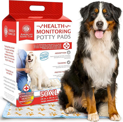 American Kennel Club Advanced Puppy Pads with Color-Changing Health+ Indicator and Ultra Absorbent Quick Dry Gel – 28''x30'' Leakproof Training Pads for Dogs – Fresh Scented – 50 Count, X-Large