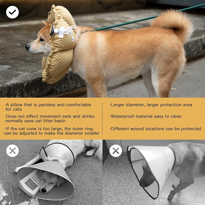H HIDREAM Soft Dog Cones for Medium Dogs,Cute Adjustable Cone for Dogs to Stop Licking,Dog Recovery Collars & Cones that can Protect Head and Foot Wounds，Daisy Yellow All-Season Style