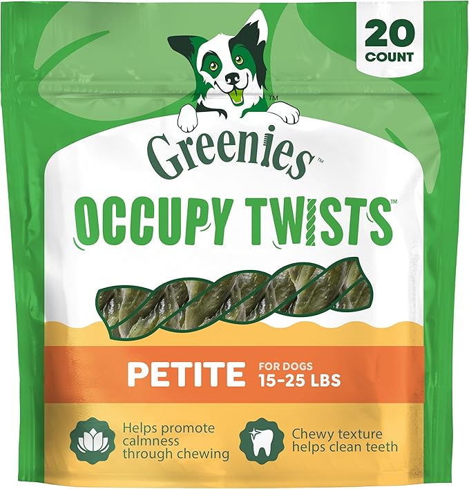 Greenies Occupy Twists Natural Dog Treats Petite Size Dog Chews Long Lasting Chicken Flavor, 17.5 oz. Pack, 20 Count