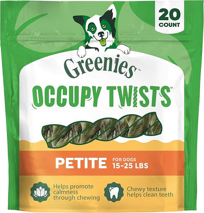 Greenies Occupy Twists Natural Dog Treats Petite Size Dog Chews Long Lasting Chicken Flavor, 17.5 oz. Pack, 20 Count