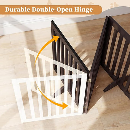 PUPETPO 24”H Freestanding Wooden Pet Gate, Dog Gate for Stairs, Doorways, and Hallways, Step Over Foldable Pet Fence for Indoor Use, Support Feet Included, 60 inch Wide 3 Panels, Espresso