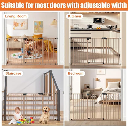 keny 29"-55" Extra Wide Baby Gate, Pressure Mounted No Drilling Dog Gate for Stairs Doorways, Easy Walk Through Safety Gate for Babies or Pets, 30" Tall, Brown