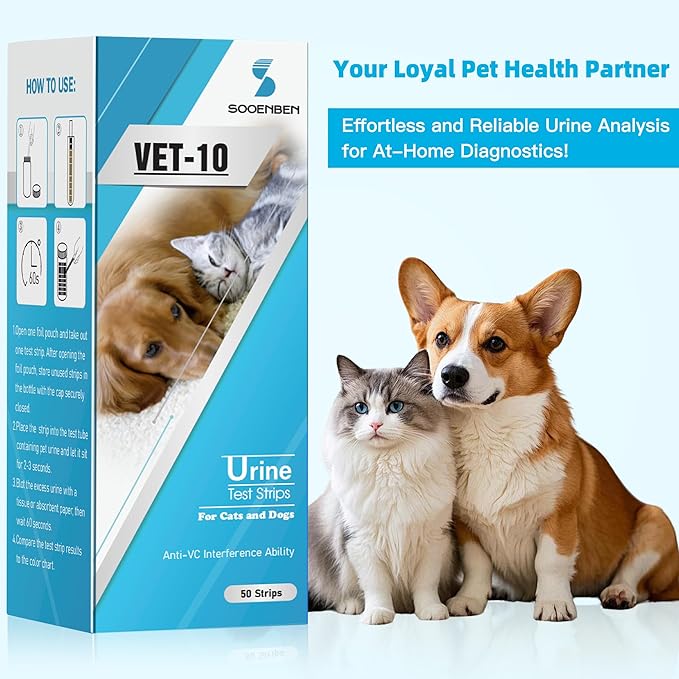 Dog UTI Test Strips, 10 Parameter Urinalysis Parameter Tests for Dogs, Cats, Accurate Testing for Veterinarians 50ct, Detects UTI, Bladder, Kidney, Liver, SG, pH, Diabetes, Glucose etc