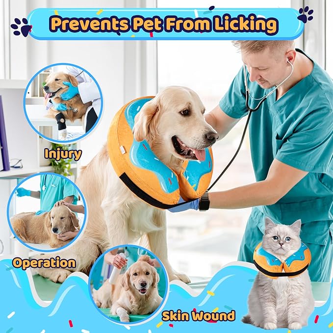 Grand Line Donut Inflatable Collar for Dogs and Cats, Soft Recovery Dog Cone After Surgery, Protective Pet Neck Cone for Small, Medium, Large Dogs, Not Block Vision (Blue, X-Large)