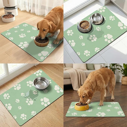 Pet Feeding Mat Dog Cat Food Mat Absorbent No Stains Quick Dry Rubber Bottom Anti-Slip Water Bowl Mats Easy to Clean for Indoor Pet Placemats Water Dispenser Mat