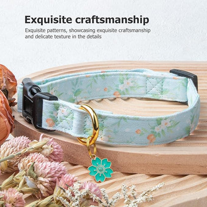 Cotton Handmade Dog Collar Cute and Distinctive Patterns Light Green Flower with Pendant for Girl Boy Dogs Collars M