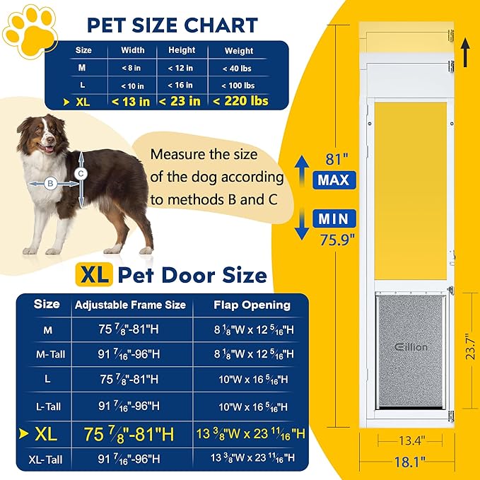 XLarge Dog Door for Sliding Glass Door,Openable Pet Door for Sliding Glass Doors，All-Metal Framed & Panel & Lock,Adjustable 75 7/8" to 81" Slider Height -Extra Large