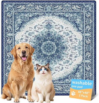 Washable Pee Pads for Dogs, Reusable Puppy Potty Training Pads, Ultra-Absorbent Thick Waterproof Leak-Proof Non-Slip Pads & Mat for Crate, Playpen, Floor, Whelping & Housebreaking , 2 Pack 48"x48"