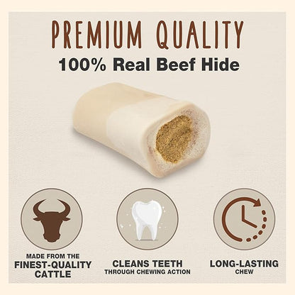 Cadet Stuffed Shin Bone, Long-Lasting Dog Chew Bones for Aggressive Chewers, High Protein Filled Bone Dental Chew for Dogs, Peanut Butter Flavor Filling, 3-4" for Small Dogs, 3 Pack