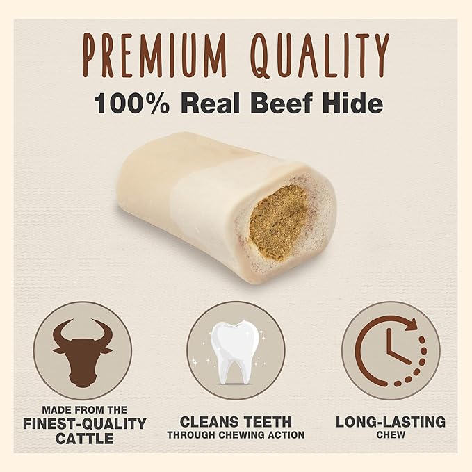 Cadet Stuffed Shin Bone, Long-Lasting Dog Chew Bones for Aggressive Chewers, High Protein Filled Bone Dental Chew for Dogs, Chicken Flavor Filling, 3-4" for Small Dogs