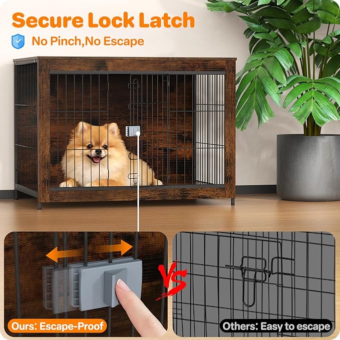 Dog Crate Furniture, Wooden Dog Crate 26in, Decorative Cage with End Table for Dog Indoor Kennel, High Anxiety Dog, Escape-Proof Locks for All Breeds