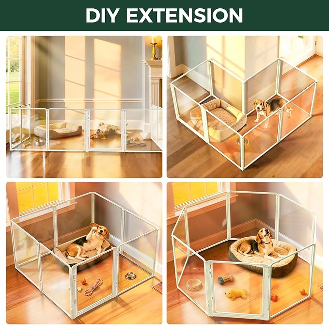 FXW AuraSpace Pro Acrylic Indoor Dog Playpen, Heavy-Duty with Metal Frame, 32" Height 8 Panels for Small and Medium Dogs, White│Patented