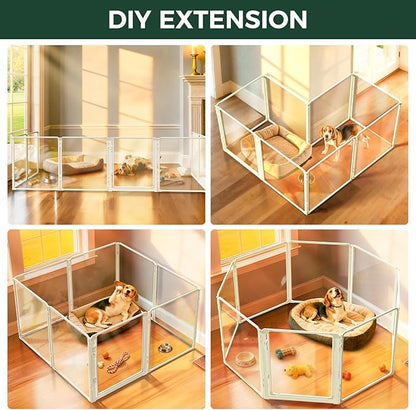 FXW AuraSpace Pro Acrylic Indoor Dog Playpen, Heavy-Duty with Metal Frame, 32" Height 8 Panels for Small and Medium Dogs, White│Patented