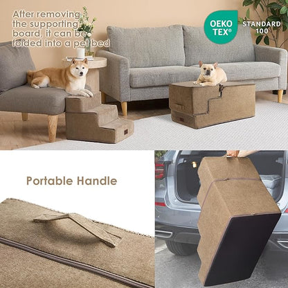 EHEYCIGA Dog Stairs for High Bed 22.5" H, 5-Step Dog Steps for Bed, Pet Steps for Small Dogs and Cats, Non-Slip Balanced Pet Ramp Indoor, Camel