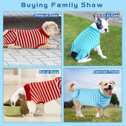 2 Packs Breathable Cotton Dog Recovery Suit for After Neuter Spay Abdominal Wounds Protector, Professional Anti-Licking Onesies for Male Female Pets Surgery Bandages, S Red & Blue Stripes