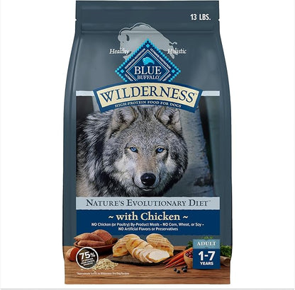 Blue Buffalo Wilderness Natural High-Protein Dry Food for Adult Dogs, Chicken Recipe, 13-lb. Bag