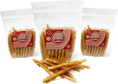 Rena's Recipe Chicken Twisty Sticks (8 oz) (Pack of 3) Rawhide Free Chicken Wrapped Soft Chews with Glucosamine for Joint Health