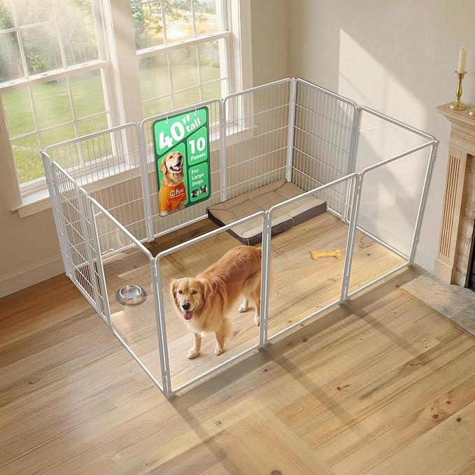 FXW AuraSpace Pro Acrylic & Wire Mesh Indoor Dog Playpen, 40" Height 10 Panels Medium and Large Dogs, White│Patented