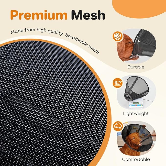 Breathable Mesh Dog Cone Collar for Surgery, Soft Elizabethan Recovery Alternative to Stop Licking,Pet Neck Collar for Large Medium Small Breeds(Black,1)